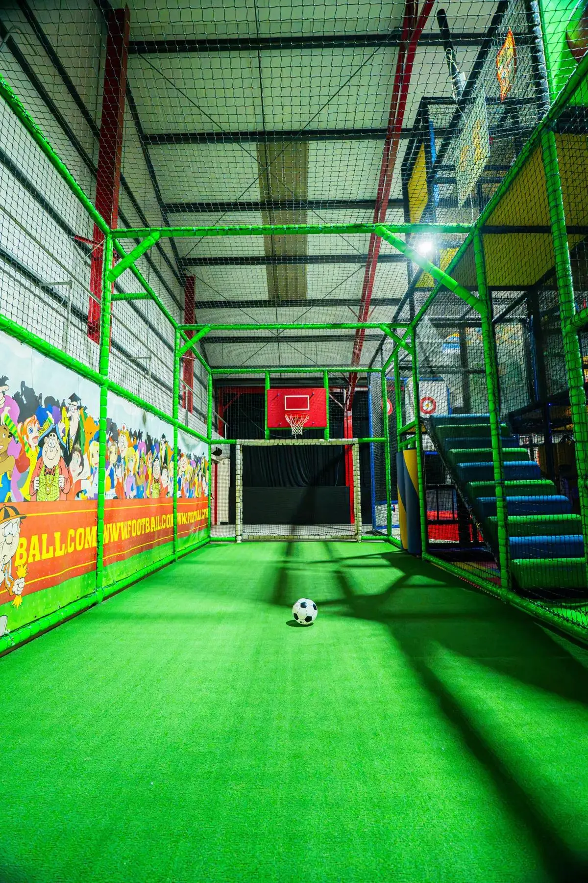 The indoor netted football pitch